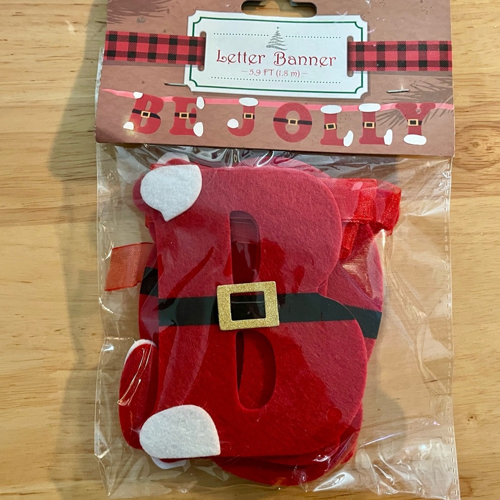 Perfect for Christmas!! Felt Christmas, “Be Jolly” Santa Suit Red Letter Banner